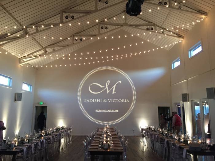 Custom gobo monogram projection Nashville wedding